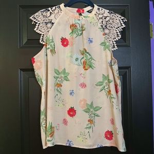 Dainty pink Floral top lace cap sleeves cottagecore Express Large